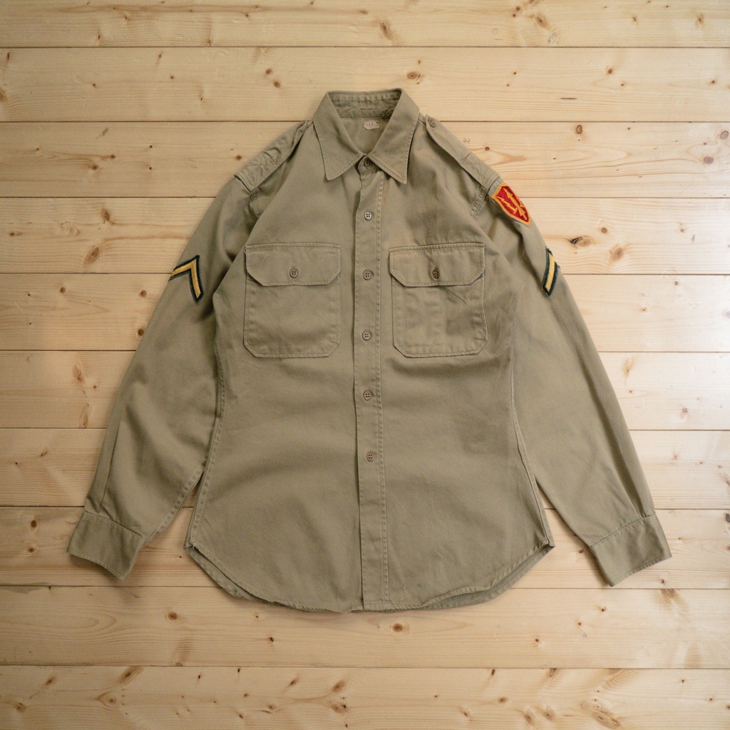 《白木11》 🇺🇸 50s US ARMY service 美軍 二戰 公發 軍裝 卡其 斜紋 長袖 襯衫 古著