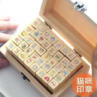 臺灣現貨【SSBA可愛貓貓木盒印章組(第二代)/40枚】追花 貓咪小魚乾錢包蝴蝶結圖案 手帳日記印章 文具 木頭印章