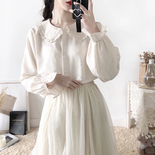 💗特惠💗春夏日系軟妹花邊Lolita娃娃領襯衫 女學生韓版寬松長袖 打底上衣 JK制服