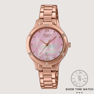 CASIO SHEEN 施華洛世奇水晶點綴 母貝錶盤 手錶 - 粉玫瑰金 SHE-4546PG-4A [ 秀時堂 ]