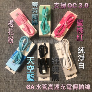 夏普Sharp AQUOS V/S2/S3/Z2/Zero/S《6A臺灣製Type-C水管線加長快充線充電線傳輸線短線》