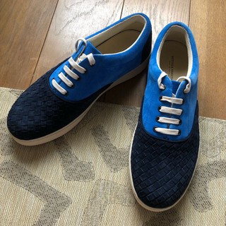 保證全新正品 Bottega Veneta BV 藍色 雙色 編織 休閒鞋 size 45