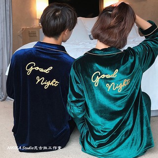 臺灣公司❤️開發票 溫暖舒適 高檔金絲絨 字母刺繡 男女情侶睡衣套裝 休閒睡衣 冬天睡衣 女生睡衣 長袖睡衣 男生睡衣