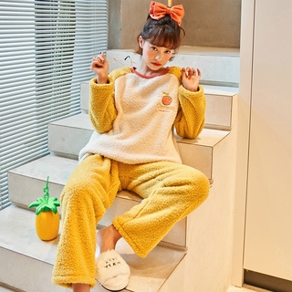 【Wonderland】薑黃橘子米粒絨保暖睡衣褲組(XL)