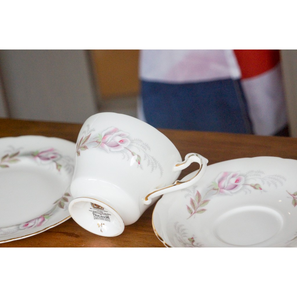 【旭鑫】Paragon 粉玫瑰下午茶杯-骨瓷 瓷器 古董 茶杯 咖啡杯 杯組 杯碟 點心盤D.32
