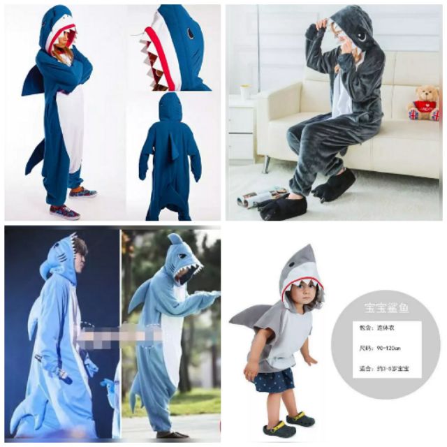 大人/兒童 鯊魚表演服裝 鯊魚裝 鯊魚連身睡衣 萬聖節聖誕節 派對角色扮演遊戲服飾服裝 卡通動物連身睡衣