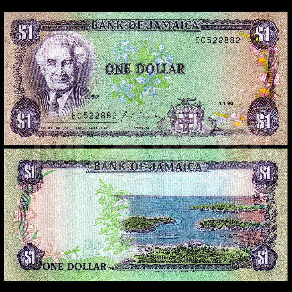 阿呆雜貨 現貨實拍 牙買加 1元 1990年 外幣 鈔票 外鈔 瀑布 世界各國 大英國協王國主權國家 非現行貨幣