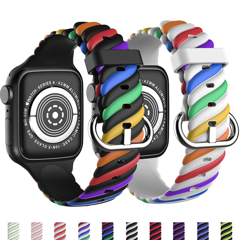 印花雙色編織紋女表 適用Apple Watch 7代 錶帶男生 適用於蘋果手錶全系列 s7 41mm/45mm