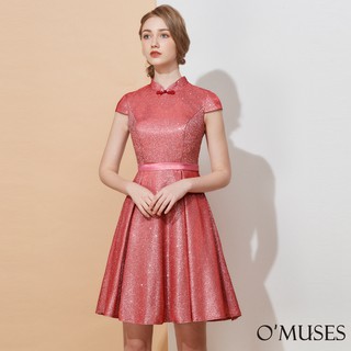 【OMUSES】金蔥旗袍伴娘訂製紅色短禮服7-2047