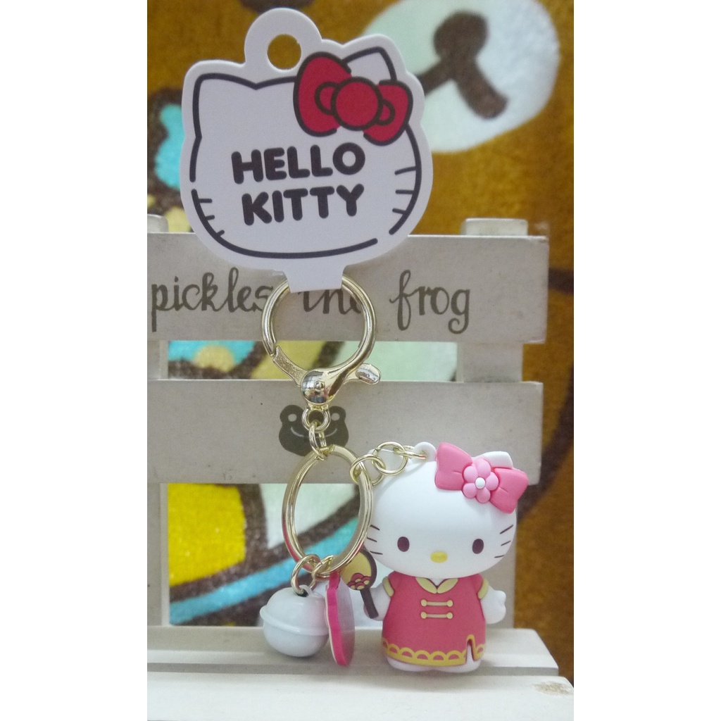 正版﹝Sanrio﹞授權※Hello Kitty凱蒂貓※【凱蒂貓中國風公仔+鈴鐺+提帶】鑰匙圈