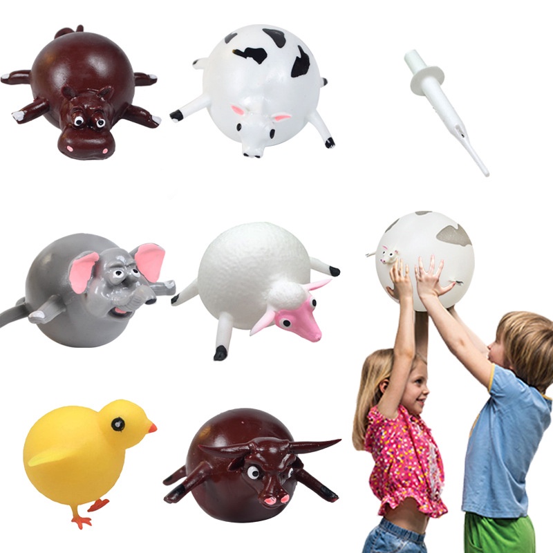 可吹氣動物玩具 發泄玩具  吹牛 充氣恐龍波波球 解壓玩具 整人玩具 波波球充氣球 小奶牛 小綿羊 創意新奇特玩具