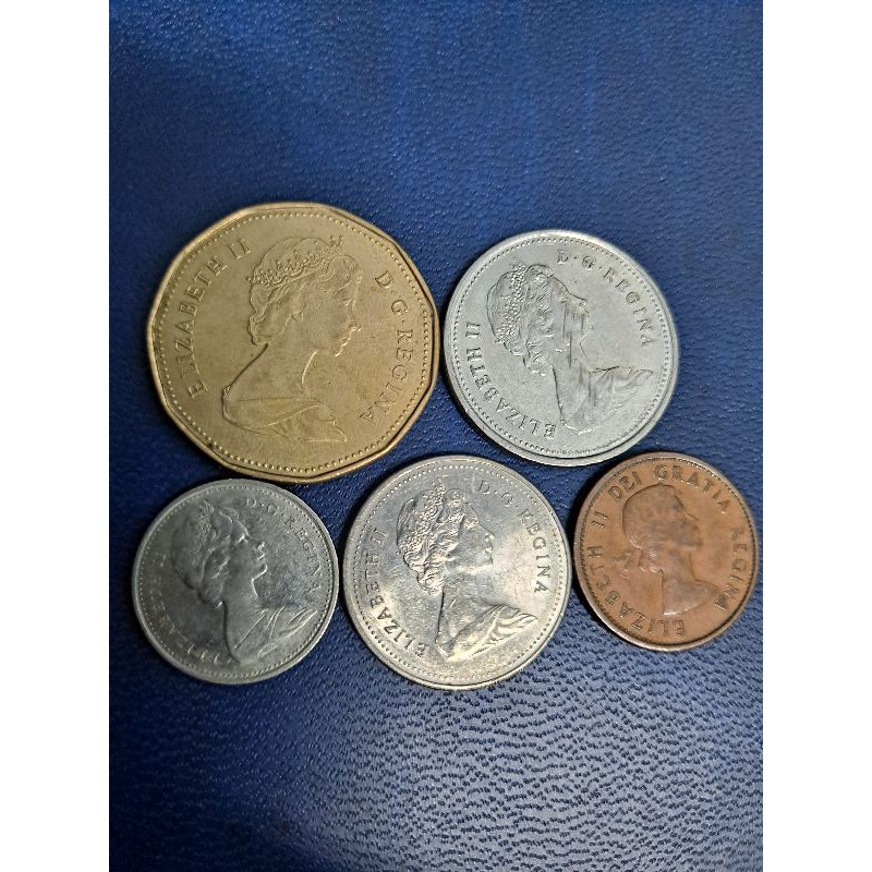 加拿大收藏硬幣5枚1元25分10分5分1分幣