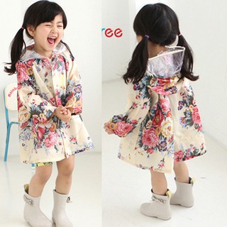 兒童雨衣韓國時尚甜美花朵可愛學生大帽簷雨衣
