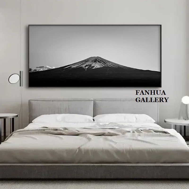 C - R - A - Z - Y - T - O - W - N　黑白富士山裝飾畫日本風景攝影客廳沙發牆床頭橫幅掛畫