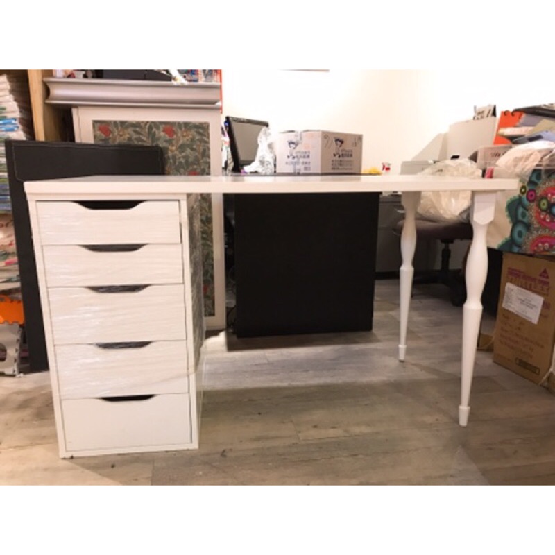 《二手傢俱》IKEA宜家純白桌面抽屜浪漫桌腳輕巧方便實用辦公桌書桌電腦桌