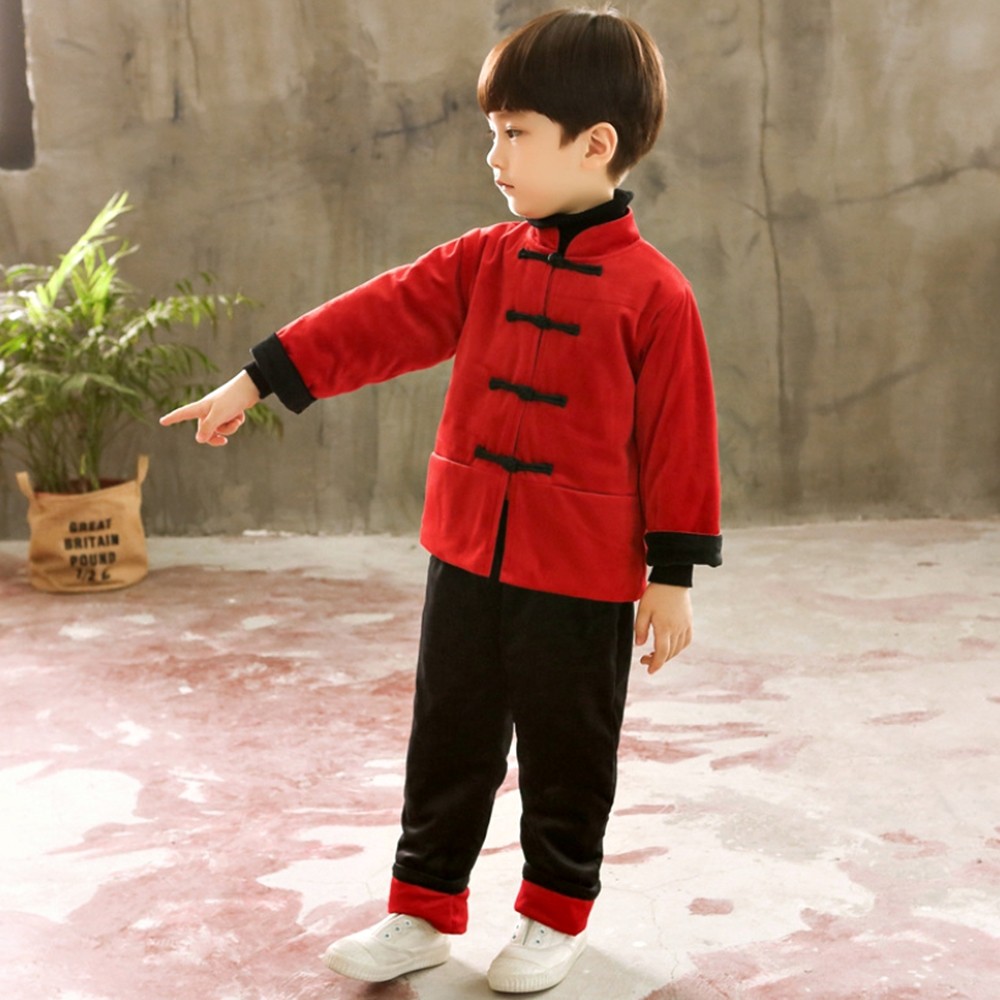 黑紅拼接中國風長袖+長褲 套裝 新年 拜年服 套裝 男童 童裝 過年 大紅 唐裝 新衣【p0061198968563】