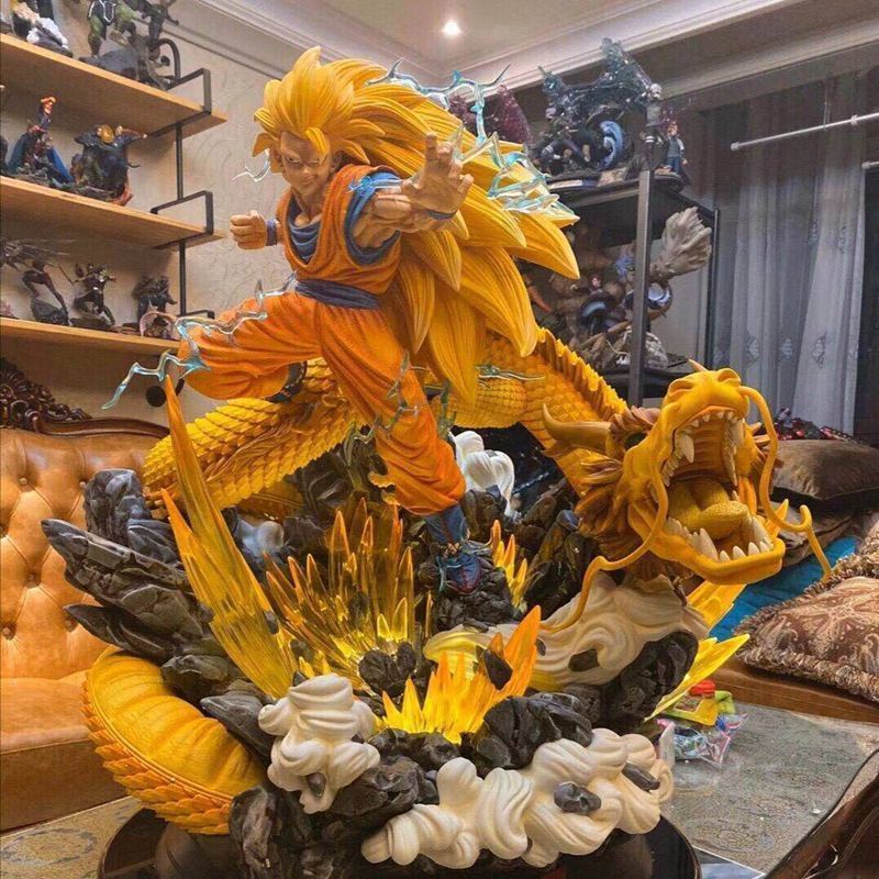 雕塑擺件可動可改模型雕像七龍珠手辦超賽ls孫悟空gk超三賽亞人三頭雕發光大型模型擺件盲盒 蝦皮購物