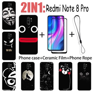 2 合 1 Redmi Note 8 Pro 手機殼帶鋼化玻璃陶瓷膜螢幕保護膜黑色系列