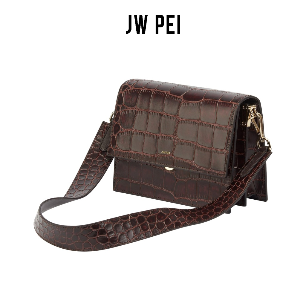 【JW PEI】 Mini Flap系列 迷你翻蓋包 - 棕色鱷魚紋 - 女士 包包 單肩包 斜背包 斜挎包 小方包