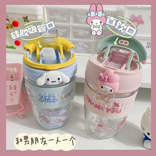 Kitty水壺 大耳狗水壺 美樂蒂水壺 三麗鷗水壺 ins可愛玉桂狗夏季喝水吸管杯便攜玻璃杯情舊隨手杯