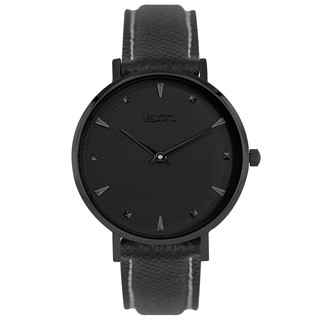 HOPE 系列花紋錶面簡約真皮錶帶手錶 / HO - 12402 黑色