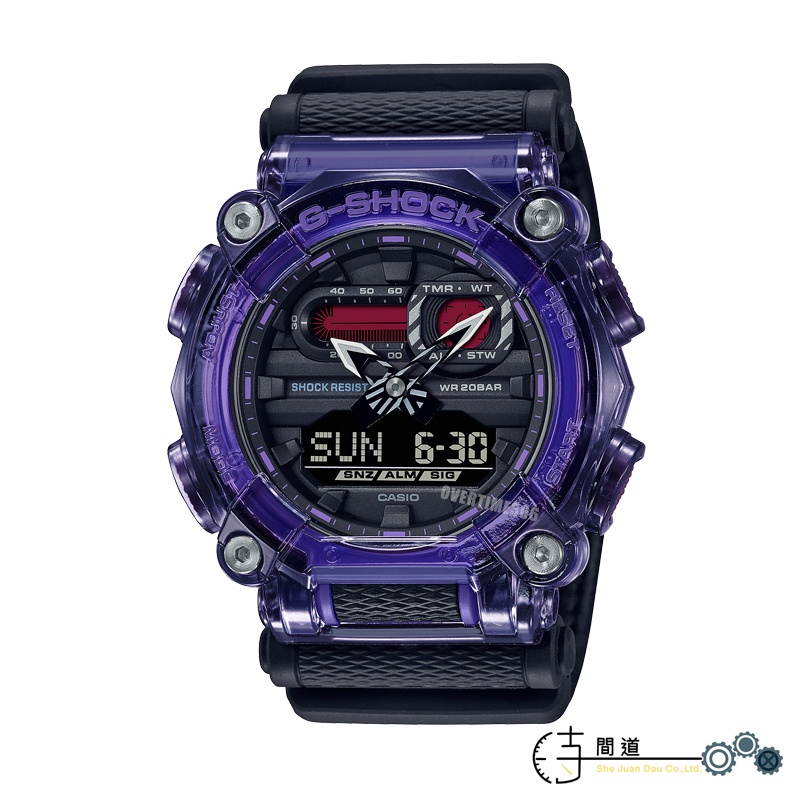 【G-SHOCK】CASIO 卡西歐 街頭風雙顯電子腕錶/半透明黑紫帆布帶｜GA-900TS-6A｜時間道