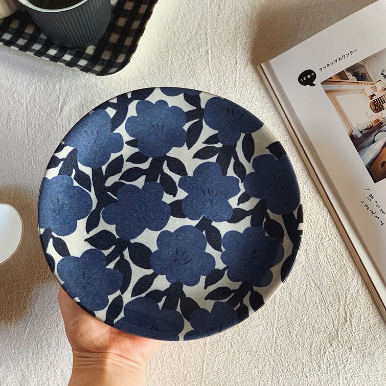 富士奶奶 日式手繪暈染藍花圓盤餐盤盤子食器花盤子日系盤子陶盤圓盤餐具交換禮物碗盤生日禮物 蝦皮購物