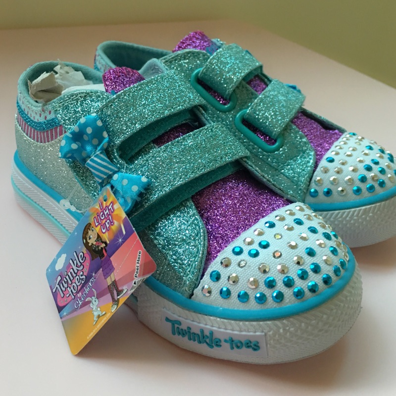 Skechers 鞋頭發光 冰雪藍色x 紫 蝴蝶結全新童鞋