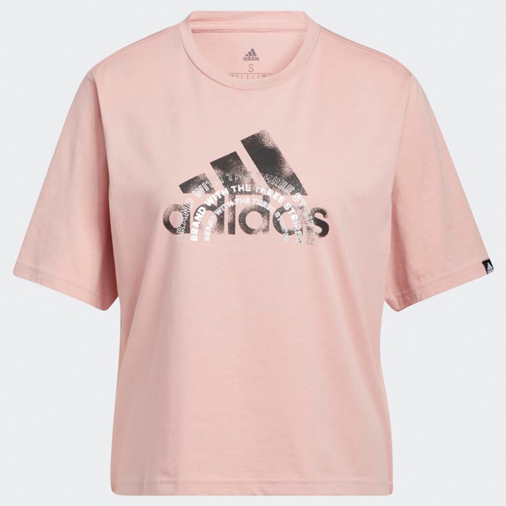 Adidas THE BRAND LOGO 女裝 短袖 T恤 休閒 印花 棉 粉【運動世界】HE7108