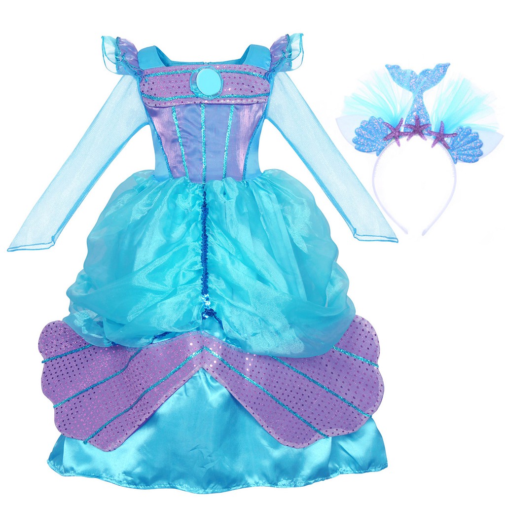 小美人魚服裝女孩公主派對裝扮禮服薄紗亮片萬聖節禮服