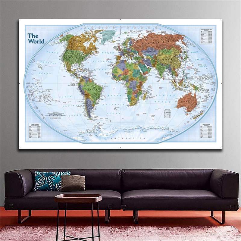 Possbay 世界地圖大海報印刷品壁掛藝術乙烯基和無紡布背景布牆壁裝飾