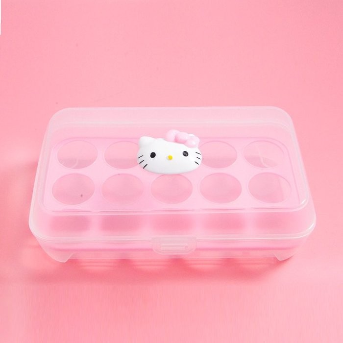 hello Kitty居家塑料15格有蓋雞蛋保鮮盒 冰箱冷藏分格密封鴨蛋
