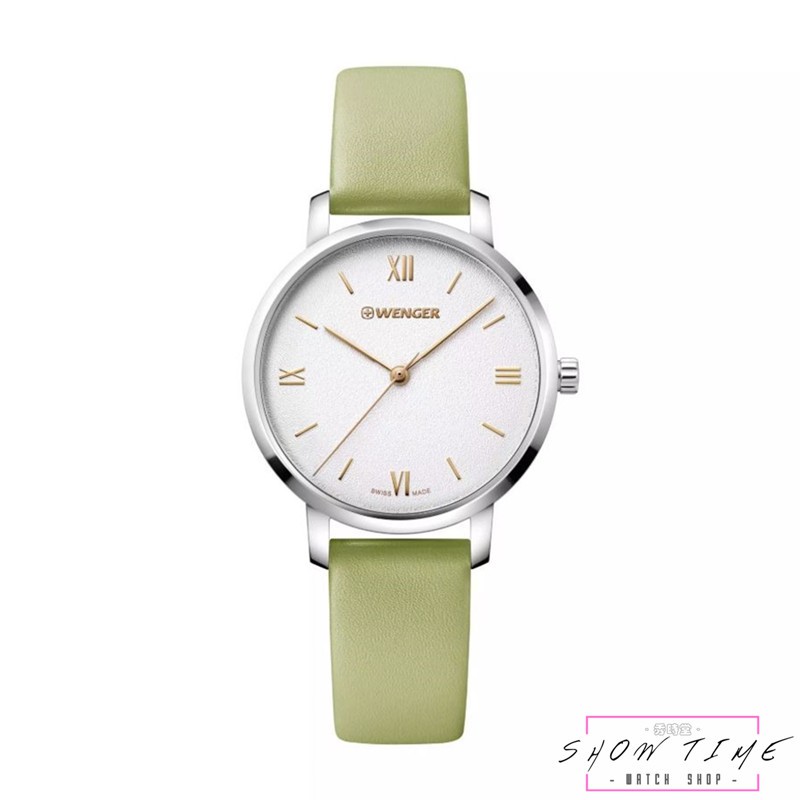 WENGER 瑞士威格 輕時尚簡約腕錶-綠皮革/白面銀 01.1731.103 [ 秀時堂 ]