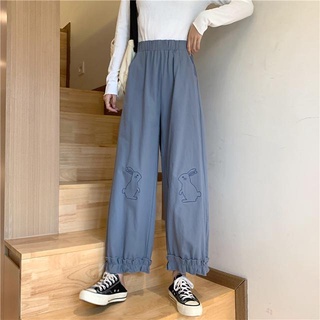 原宿風可愛女生鹽系褲子女夏季韓版新款高腰寬鬆日系直筒褲