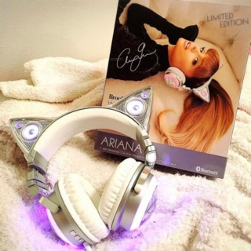 免運 美國Brookstone 無線藍芽發光貓耳耳機2 Ariana Grande亞莉安娜格蘭德簽名款限量版 日本購入