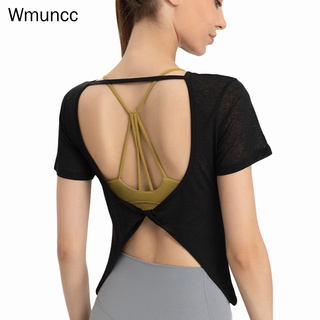 Wmuncc 運動 T 卹女士輕便透氣瑜伽服寬鬆健身上衣跑步速乾普拉提短袖
