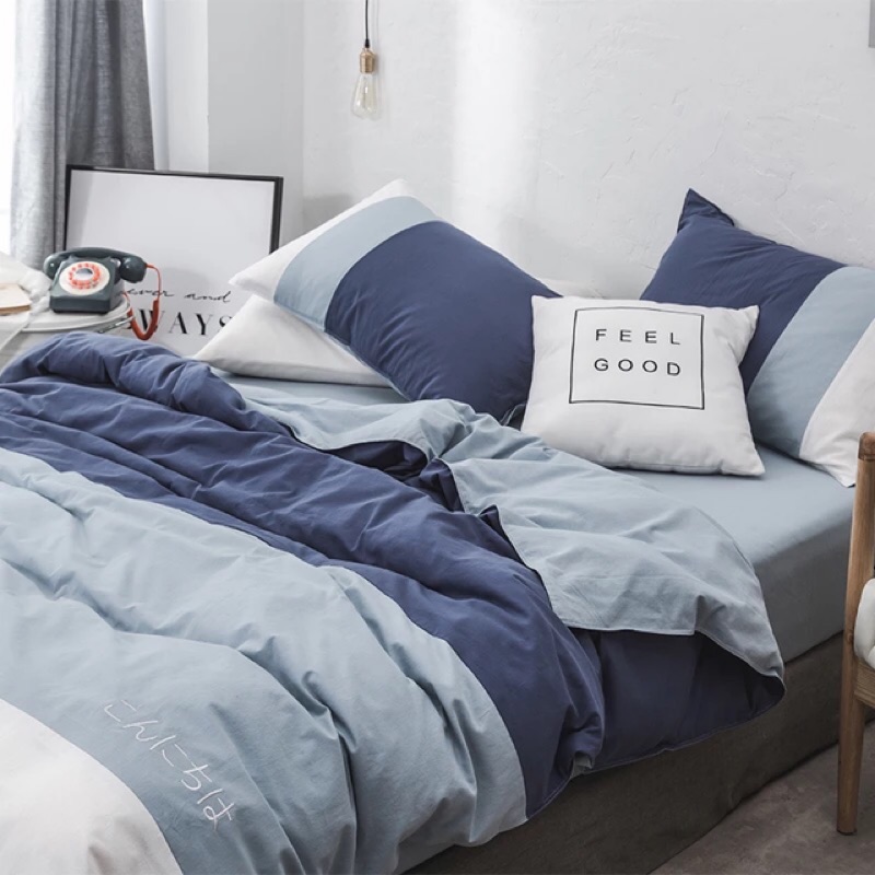 5色/拼色水洗棉床包組 純棉床單被套枕套 粉色 咖啡色 藍色 綠色 單人床包組 雙人床包 雙人加大床包 ikea床墊尺寸