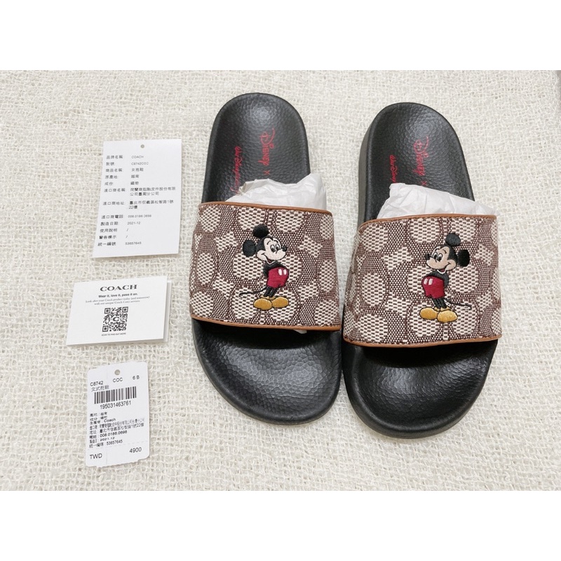 《Coach》重磅回歸！！！Disney 迪士尼聯名系列 經典老花紋Walt Disney 拖鞋 6號9號 全新 限量