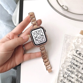 Apple Watch 金屬細單鏈加珠錶帶 適用 iwatch SE 1-7代錶帶 蘋果手錶 替換腕帶 奢華 創意女款