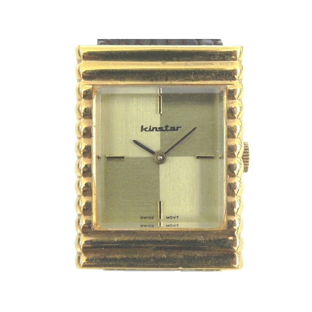 [專業模型] 機械錶 [KINSTAR 5001] 金星 經典方型[黃金四格分割面]手上鍊/古董/時尚/軍錶
