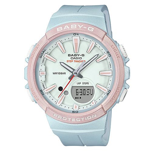 【CASIO】BABY-G 夏日運動雙顯錶-粉藍X粉紅(BGS-100SC-2A)正版宏崑公司貨