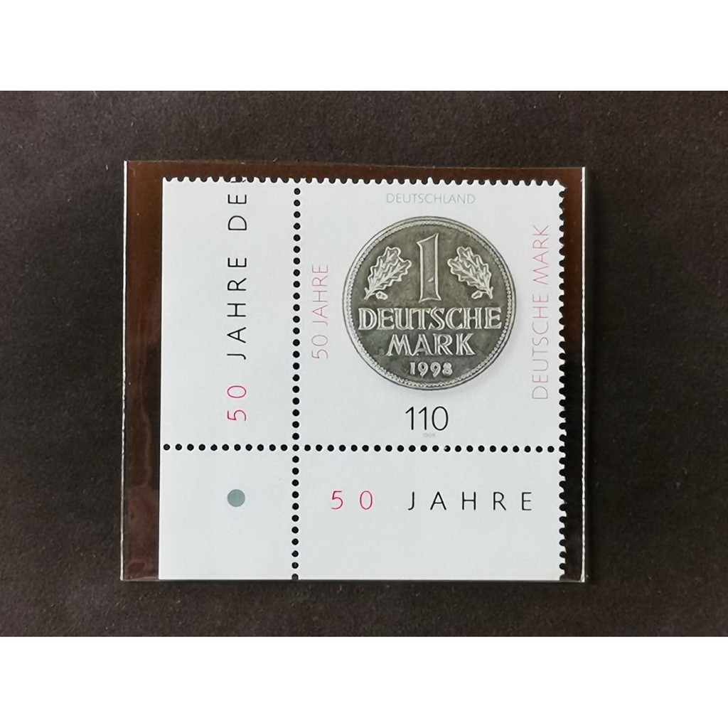 (C8047)德國1998年馬克發行50周年錢幣(帶邊紙)郵票 1全