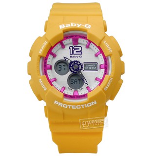 Baby-G CASIO / 卡西歐 活力休閒 指標數位 雙顯 橡膠手錶 桃x黃 / BA-120-9B / 42mm