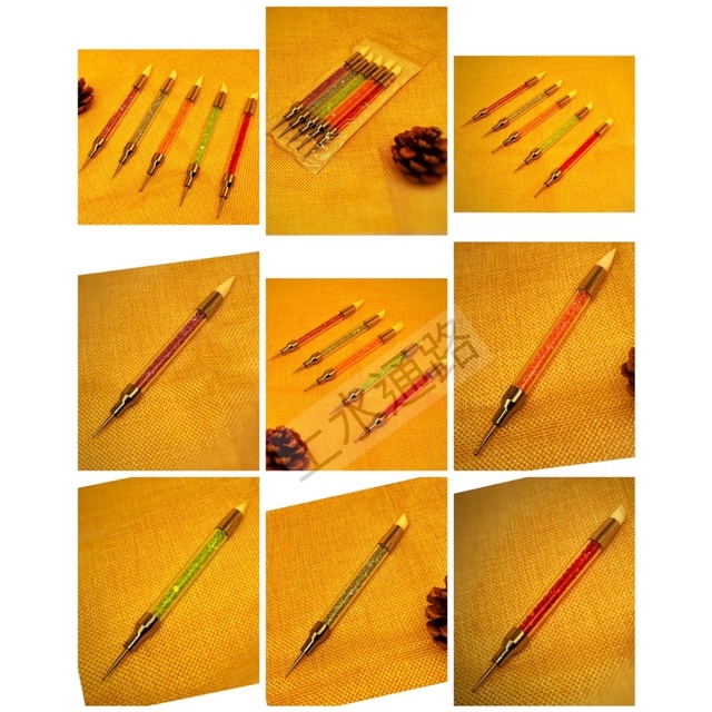 雙頭塑型工具（丸棒+矽膠筆）翻糖蛋糕泥塑工具丸棒 雕花雕塑工具（五件套組）壓線畫筆劃線筆 摺痕筆圓珠筆描線筆美甲凝膠筆