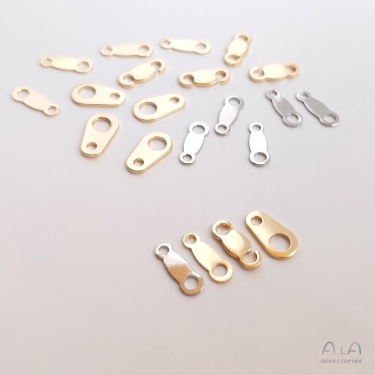 Ala0108-(銅制品）-保色14K鍍金（薄層）白金色雙孔搭扣收尾連接8字片開口M扣diy項鏈飾品配件