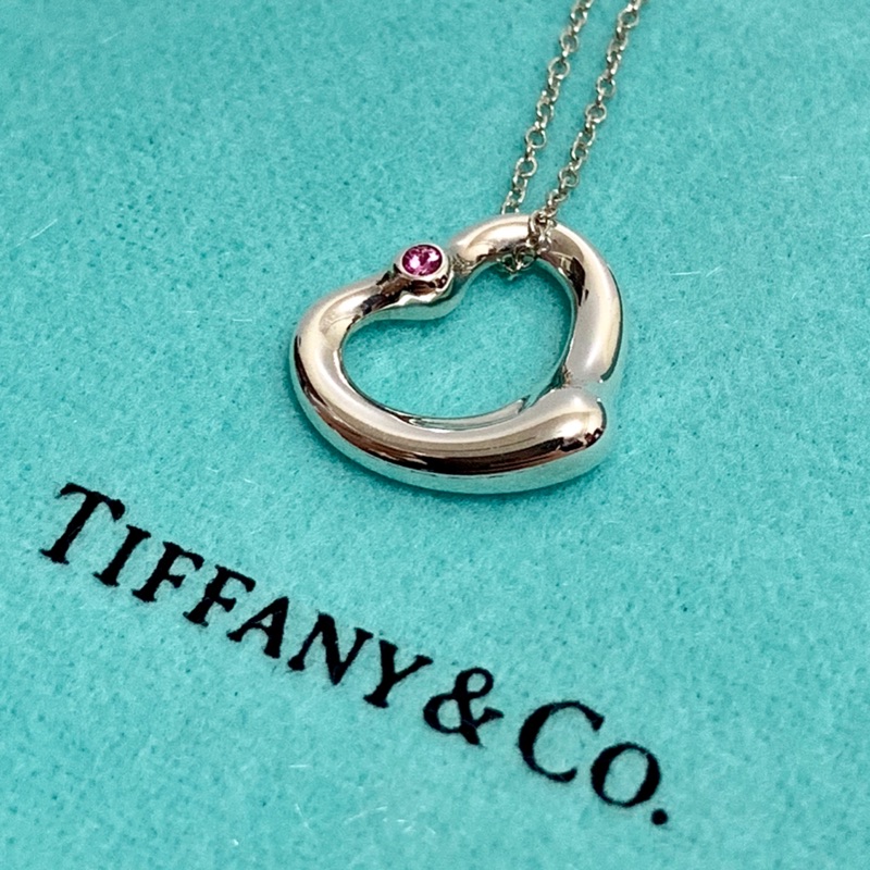 Tiffany &amp; Co. 經典款 粉紅剛玉 open heart 925 純銀 項鍊