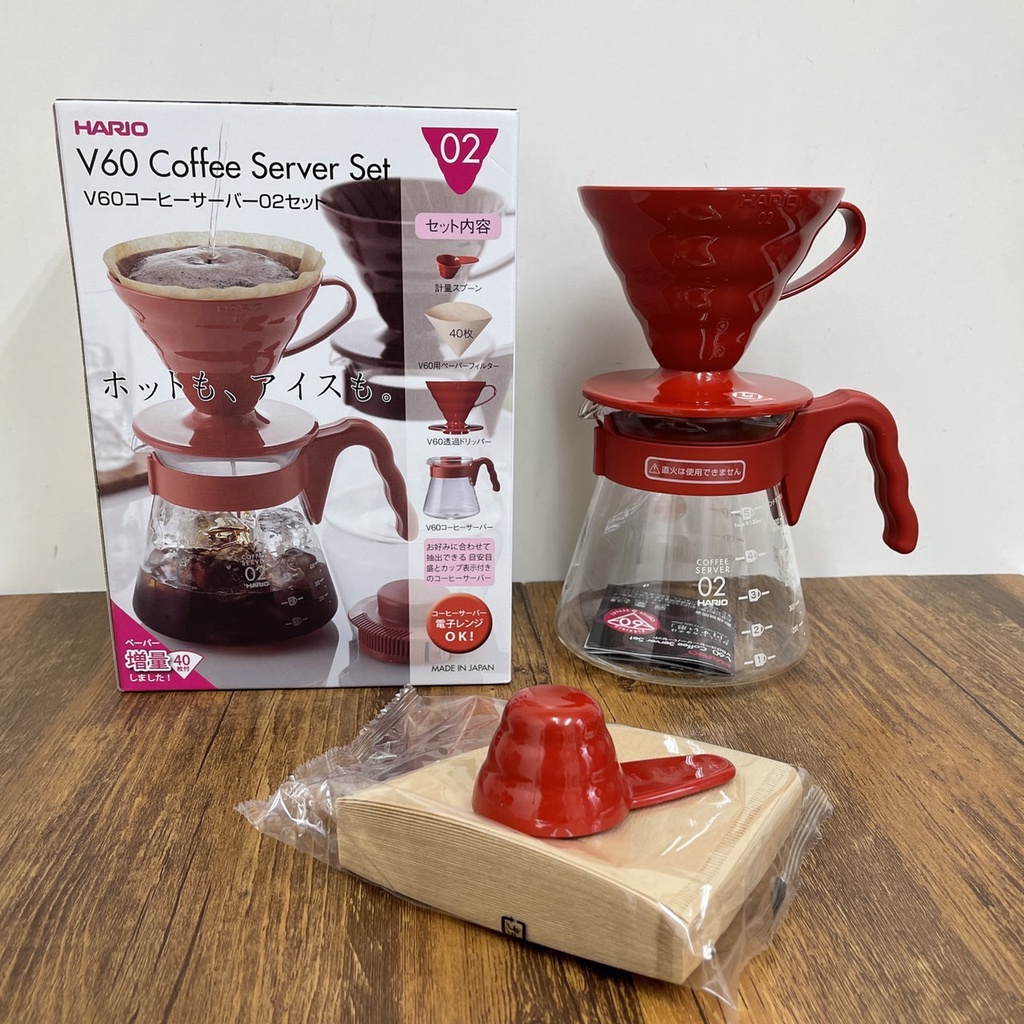 酷嚕嚕 日本製 Hario V60 濾泡式咖啡壺組 700ml 紅色 VCSD-02R