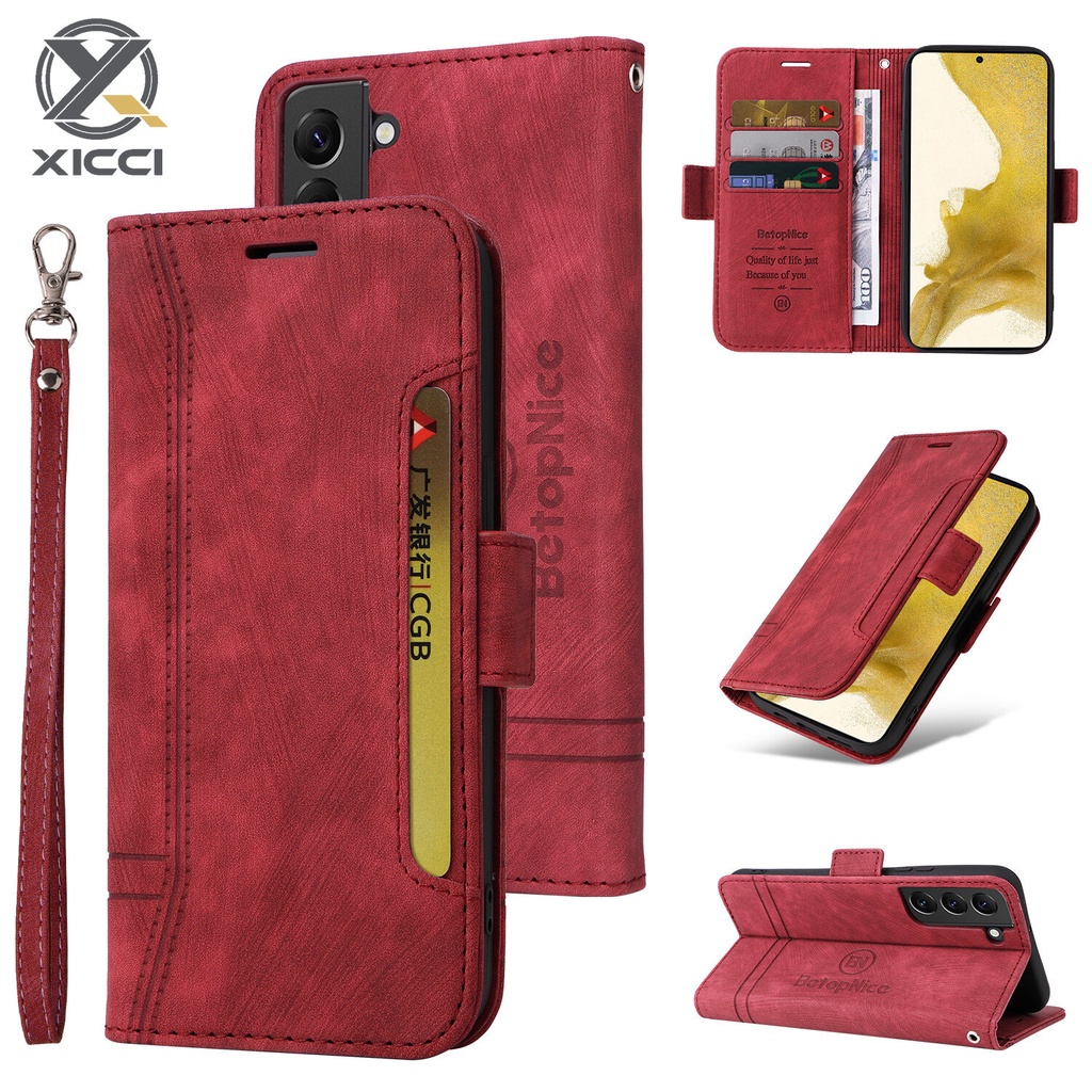 XICCI適用於三星S22 S22Ultra S21Plus S20 S21FE皮革TPU錢包保護套帶磁性卡槽手机殼