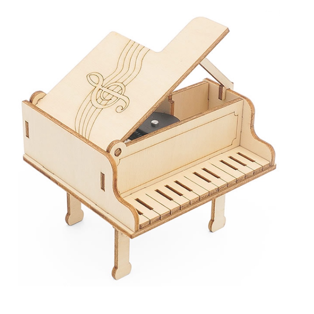 Diy 鋼琴音樂盒模型套件兒童玩具木製手搖音樂盒組裝模型玩具禮物家居裝飾收藏