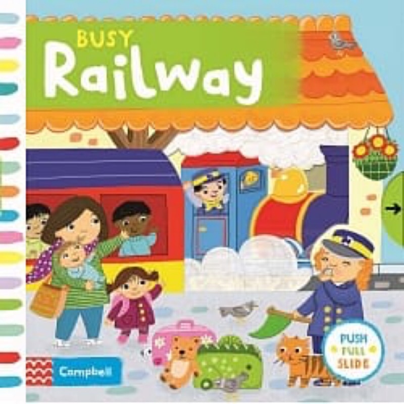 羊耳朵書店*遊戲書/ Busy Railway 擁擠的火車站 硬頁操作拉拉書*推、拉和轉動的過程，促進手指靈活與發展